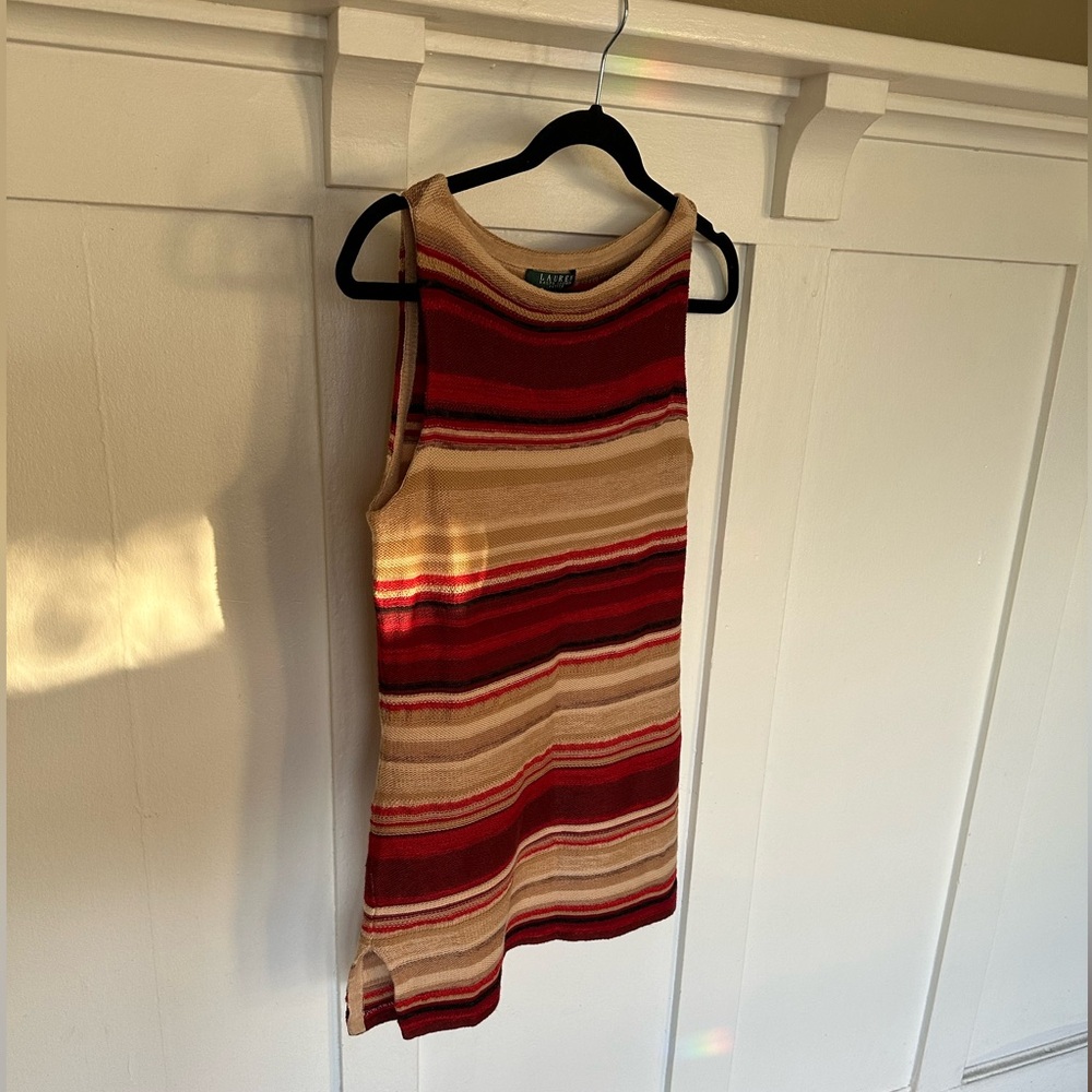 Lauren Ralph Lauren Women Size M Petite Linen Cotton Knit Striped Tunic NEW Top